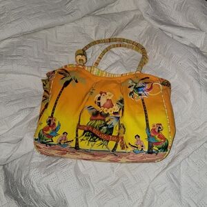 Large Caribbean Soul Canvas Tote Bag With Macaw Lizard Hula Beach